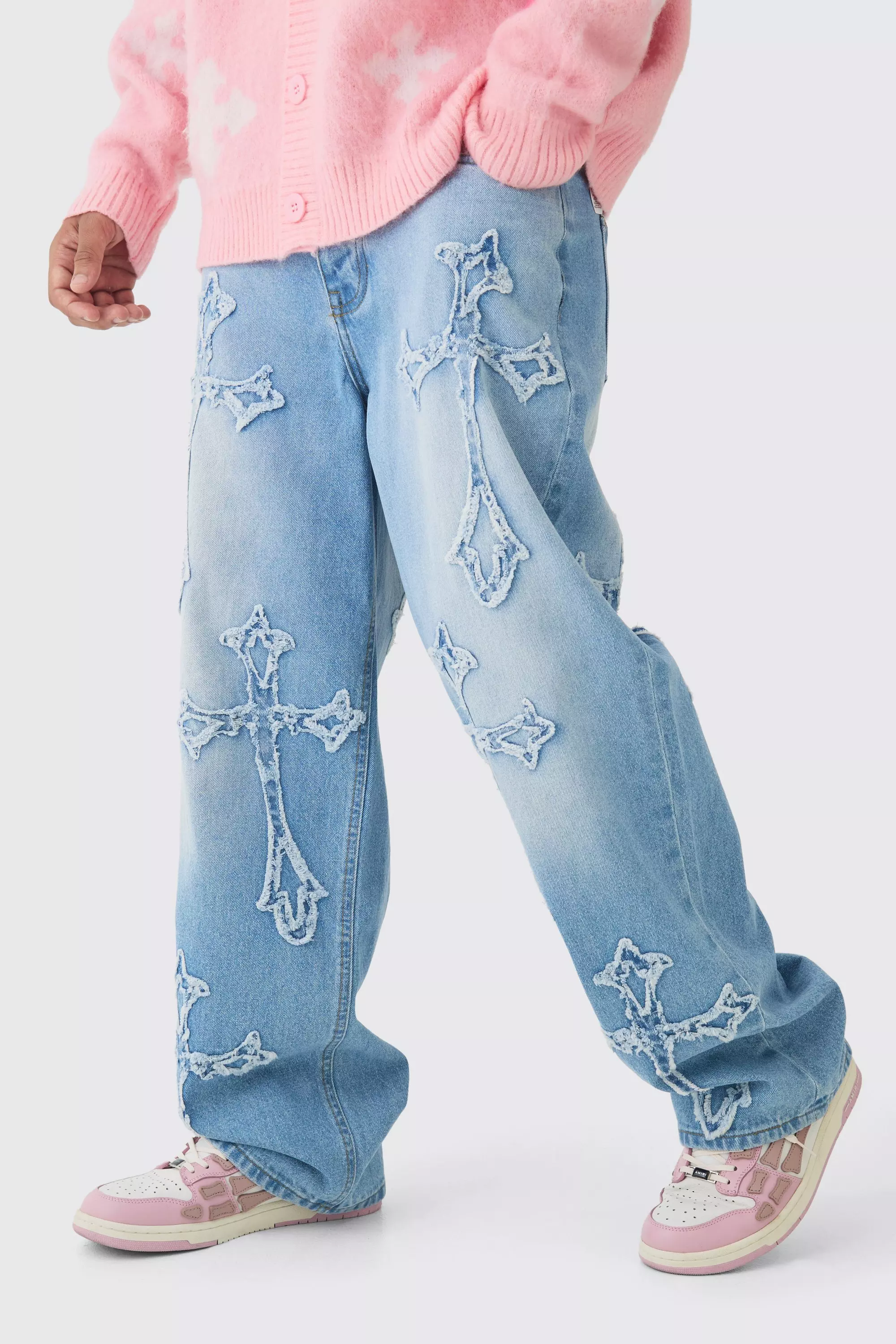 【BAON】24SS★ [BAONHAUS] Fillep Cut Washed Denim Pants mens-light blue-baggy-rigid-